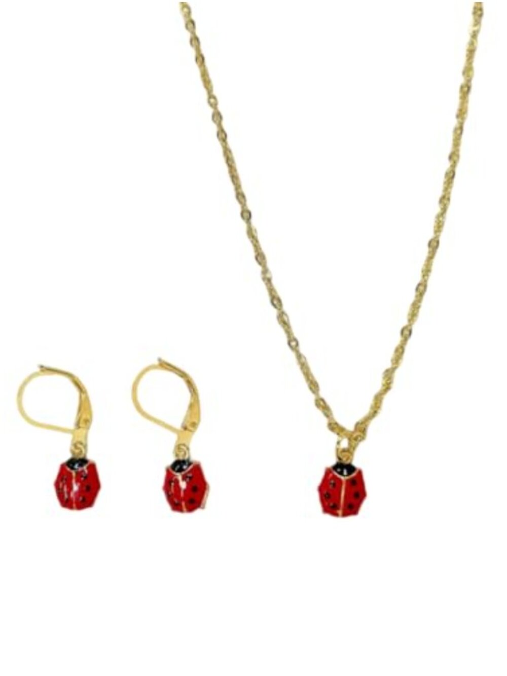 Enamel Ladybug Dangle Earrings & Necklace Jewelry Set Alloy Steel Women